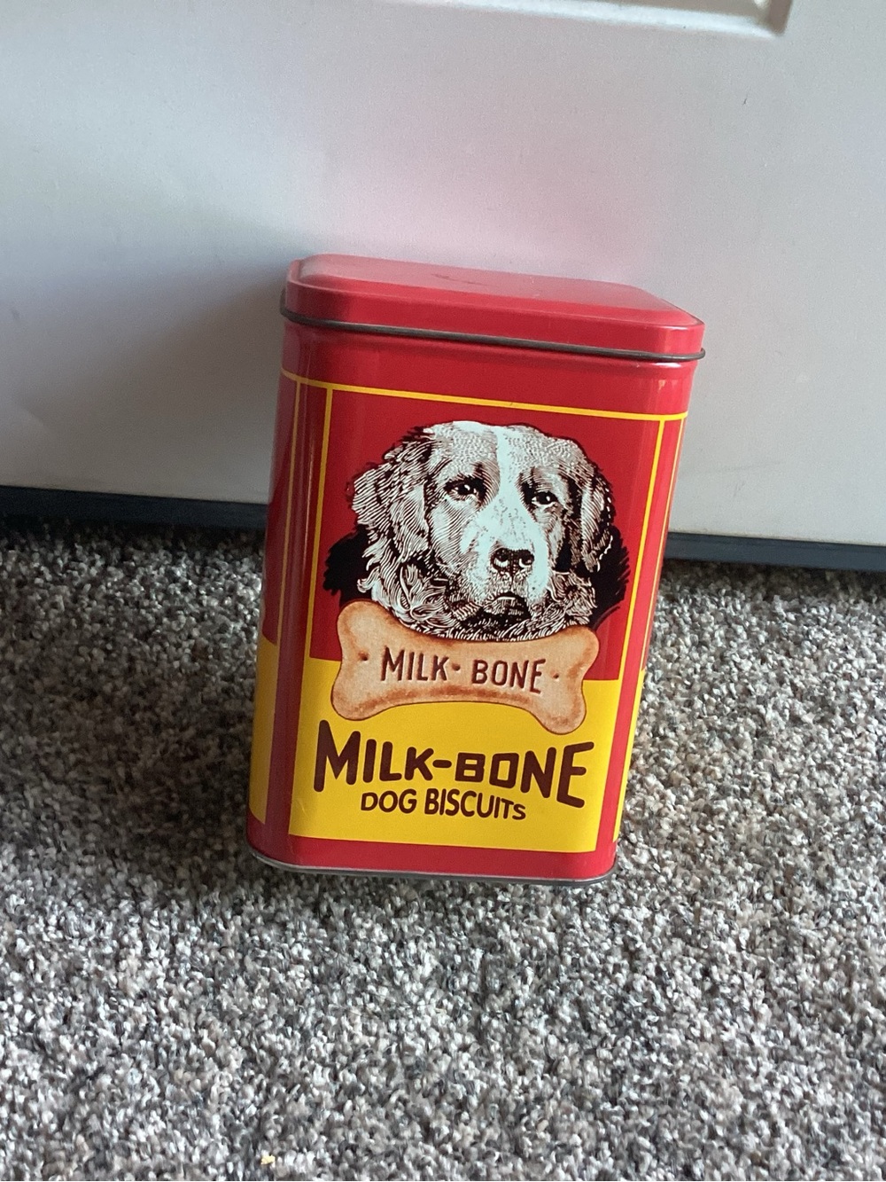 Milk Bone Red and Yellow Dog Biscuit Tin - Vintage Style Treat Container